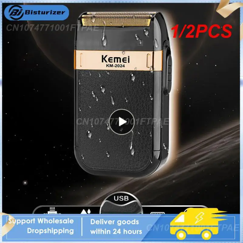 

Электробритва Kemei для мужчин, Мужская Водонепроницаемая беспроводная бритва с двойным лезвием, с возвратно-поступательным движением, перезаряжаемая через USB, Парикмахерская, 1/2 шт.