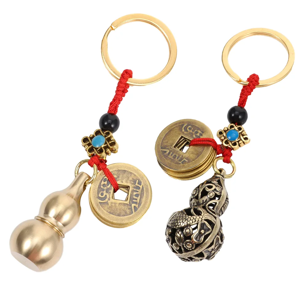 

Keychain Coins Key Pendant Chinese Charm Gourd Charms Wu Lou Ornament Fortune Car Statue Handbag Luck Keychains Coin New Cattle
