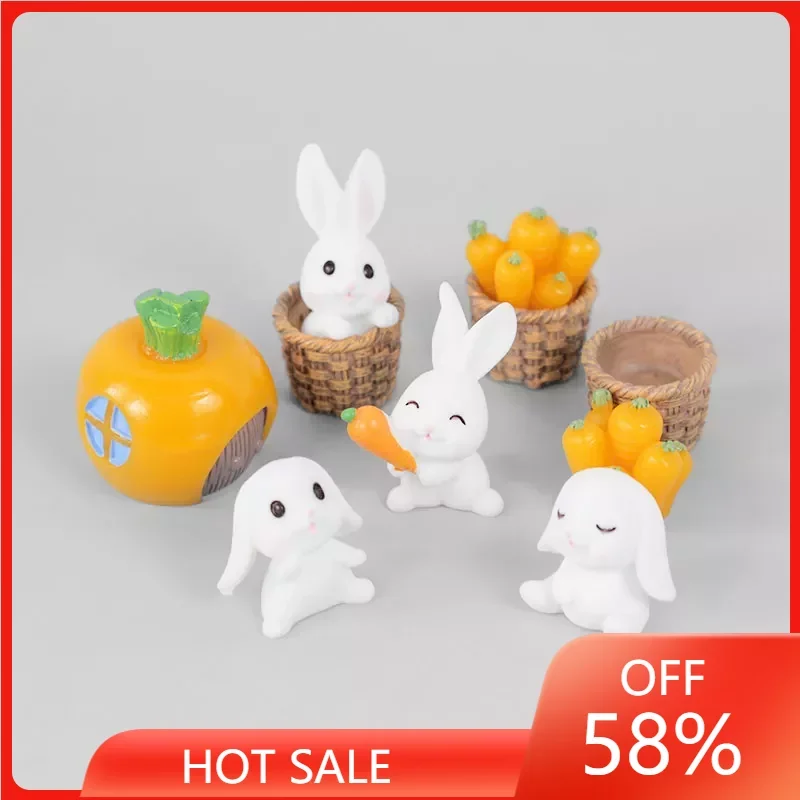 

Rabbit Model Cartoon Animal Figurine Dollhouse Miniature Fairy Home Garden Decoration Resin Mold Easter Desktop Craft
