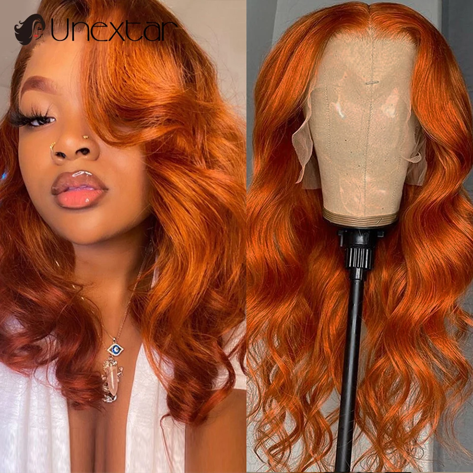 Ginger Orange Color 13x4 Lace Front Human Hair Wigs Pre Plucked Brazilian Body Wave Human Hair Wigs Remy Hair 200% Lace Wigs