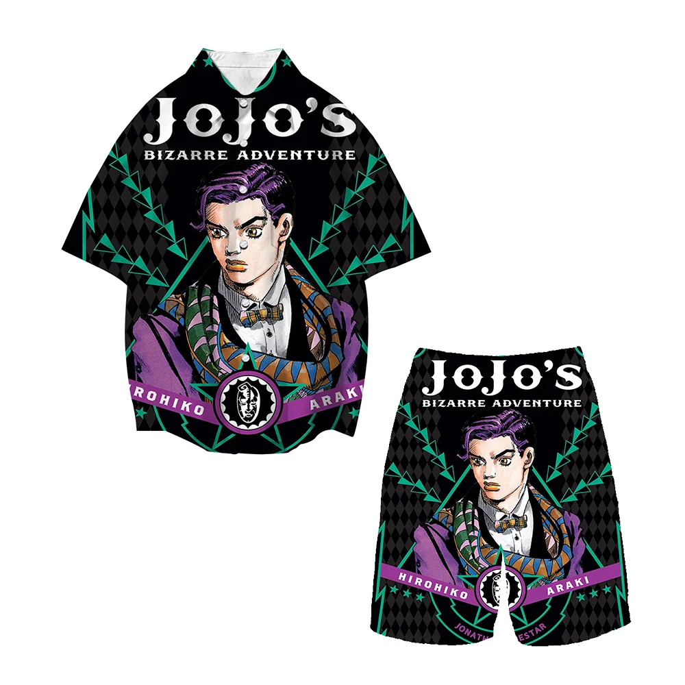 

Anime Jojo Bizarre Adventure Casual Loose Shirt Tops Boys Girls Kids Short Pants Suits Men Women Lapel Short Sleeve Shirts Set