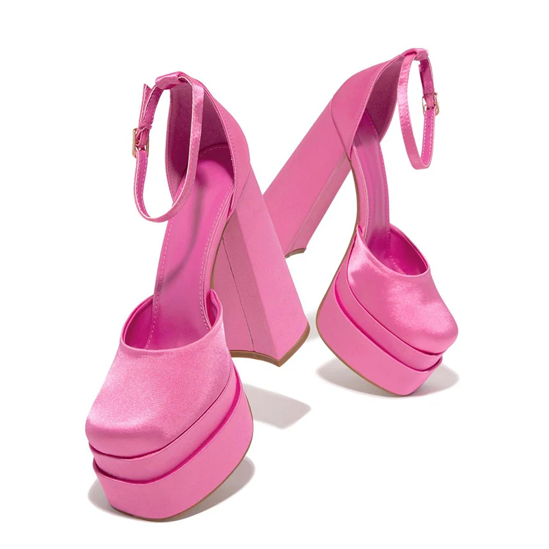

2022 летние сандалии на толстом каблуке с открытым носком Женская атласная обувь на каблуке привлекательная женская обувь с пряжкой