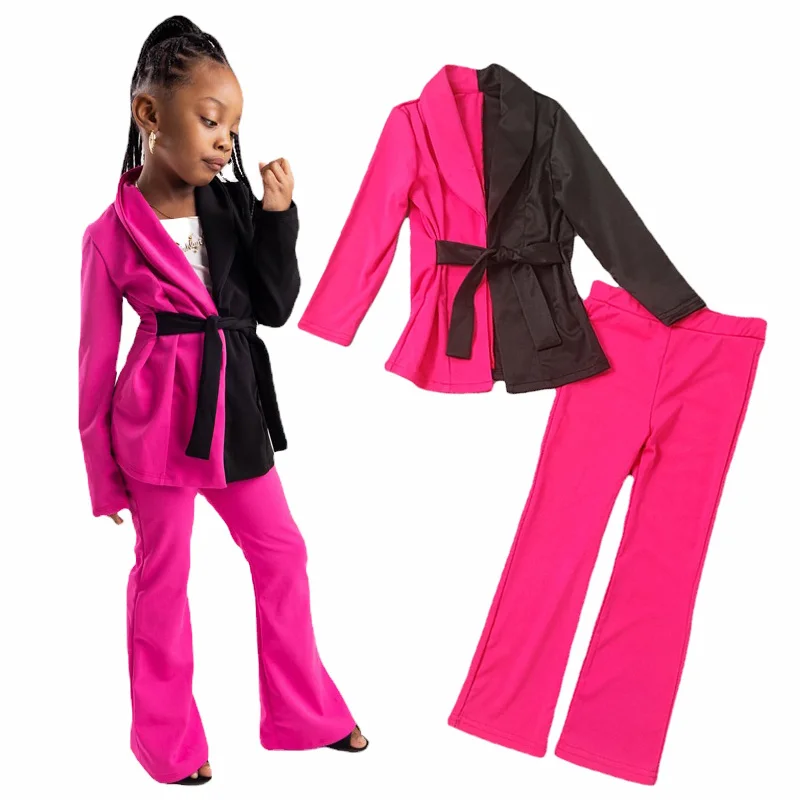 

Spring Autumn Baby Girl Clotrhes Set Girls Suits Fomal Jacket and Pants 2pcs Fashion Design Blazer Trousers Party Wedding Pink