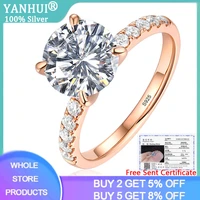 yanhui tibetan silver s925 rings for women top 1 5ct zircon rose gold color fashion wedding engagement promise rings jewelry