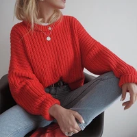 loose korean elegant knitted sweater autumn winter warm solid casual long sleeve sweaters female women o neck pullover jumpers