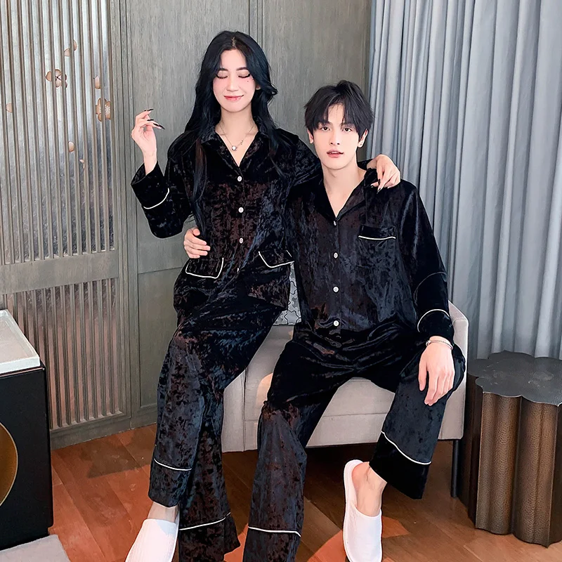 2024 новая золотая бархатная парная пижама мужская и женская осенне-зимняя тонкая