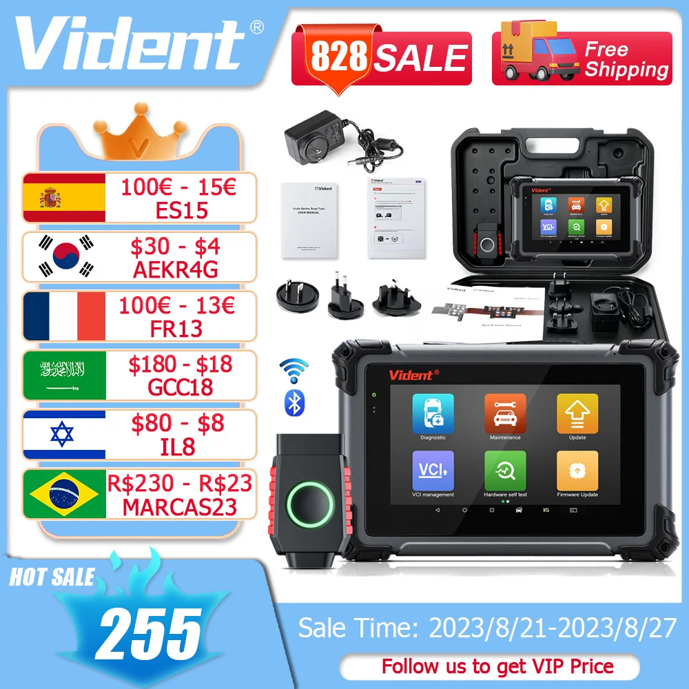 VIDENT iSmart800Pro BT Car Scan Tool 40 Сервисные функции Сканер OBDII CANFD Программатор ключей протокола Двунаправленный считыватель кодов управления Автоматическое сканирование Бесплатное обновление онлайн
