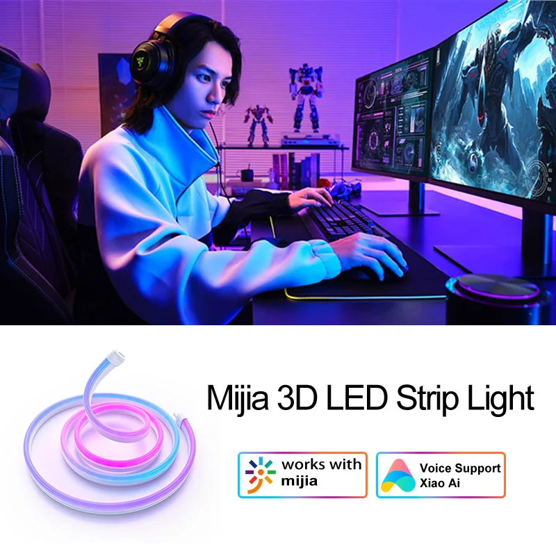 

Светодиодная лента Xiaomi RGB, гибкая лампа с изменением цвета и синхронизацией музыки, для подсветки телевизора, рабочего стола, работы с прило...