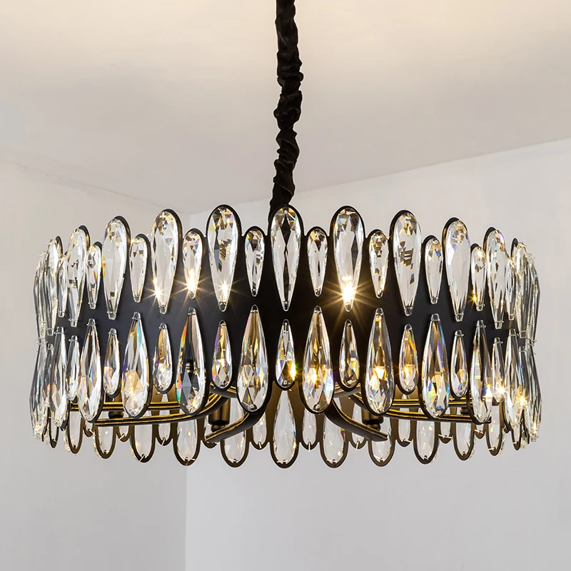 

Manggic Living Room Chandeliers Round Crystal Lighting For Bedroom Dining Room Black Light Indoor Lighting Home Decoration