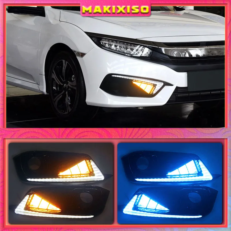 

Автомобильные светодиодные дневные ходовые огни для Honda Civic 10, 2016, 2017, 2018, дневные ходовые огни с отверстием для противотуманных фар, автомобильные аксессуары, 2 шт./компл.