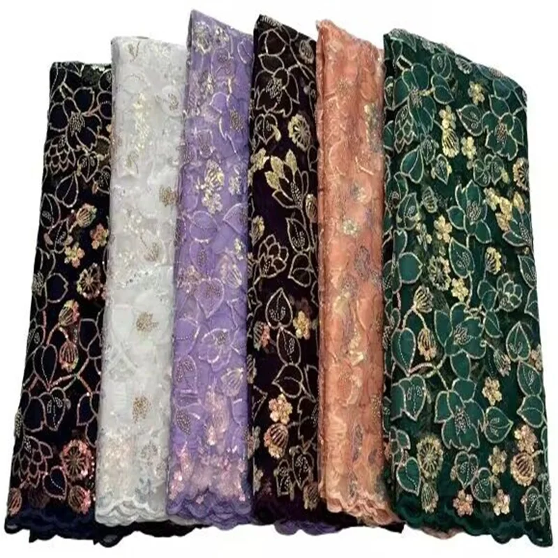 

Green Elegant African Lace Fabric 5 Yards High Quality Sequins/Beads Soft French Tulle Nigerian Wedding Asoebi Women Dress Laces