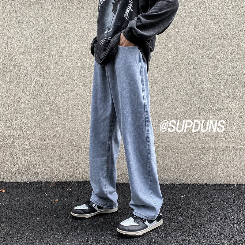 M-5XL Plus Size Jeans Men Fashion Blue White Black Baggy Jeans Men Streetwear Hip Hop Loose Straight Denim Pants Mens Trousers