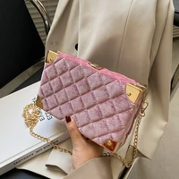 2022 autumn new one shoulder womens bag velvet diamond chain embroidery thread small square bag wxicq