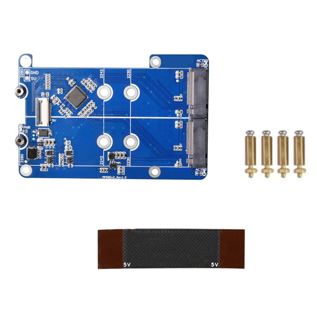 MPS2280D для Raspberry Pi 5 PCIE-M.2 Dual NVME SSD HAT Поддержка твердотельного накопителя 2280/2242/2230