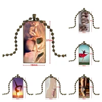 for girls best gift pink ballet dancer ballerina shoes original glass pendant necklace handmade half pendant rectangle necklace
