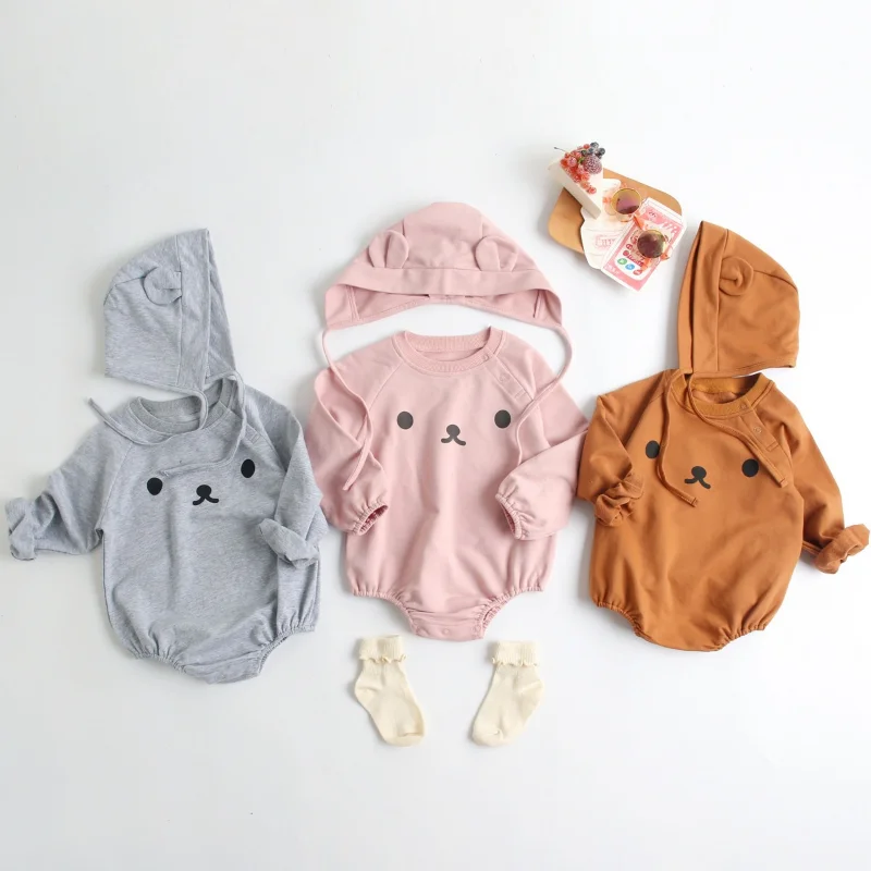 Spring & Autumn Baby Boy Clothes Bodysuit Baby Girl Bodysuit Long Sleeves Fashion Cotton Cartoon Send Hat New Born Baby Items