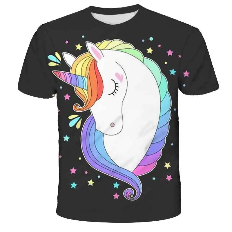 

Summer T Shirt Short Sleeve Unicorn Letter Print Fashion Children Casual T-shirt Ladies Regular O-Neck Tees Tops