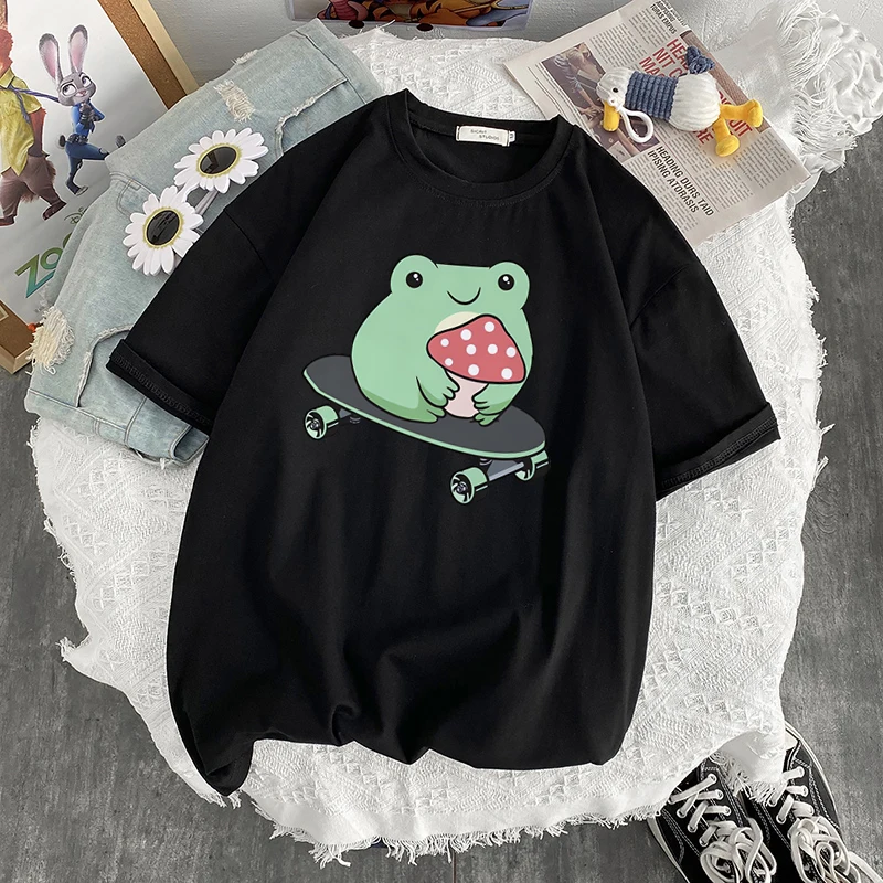 

Men Women Cute Frog Printed T shirt Fashion Streetwear Short Sleeve T shirt Harajuku Casual Cotton O-Neck Large Size T shirt