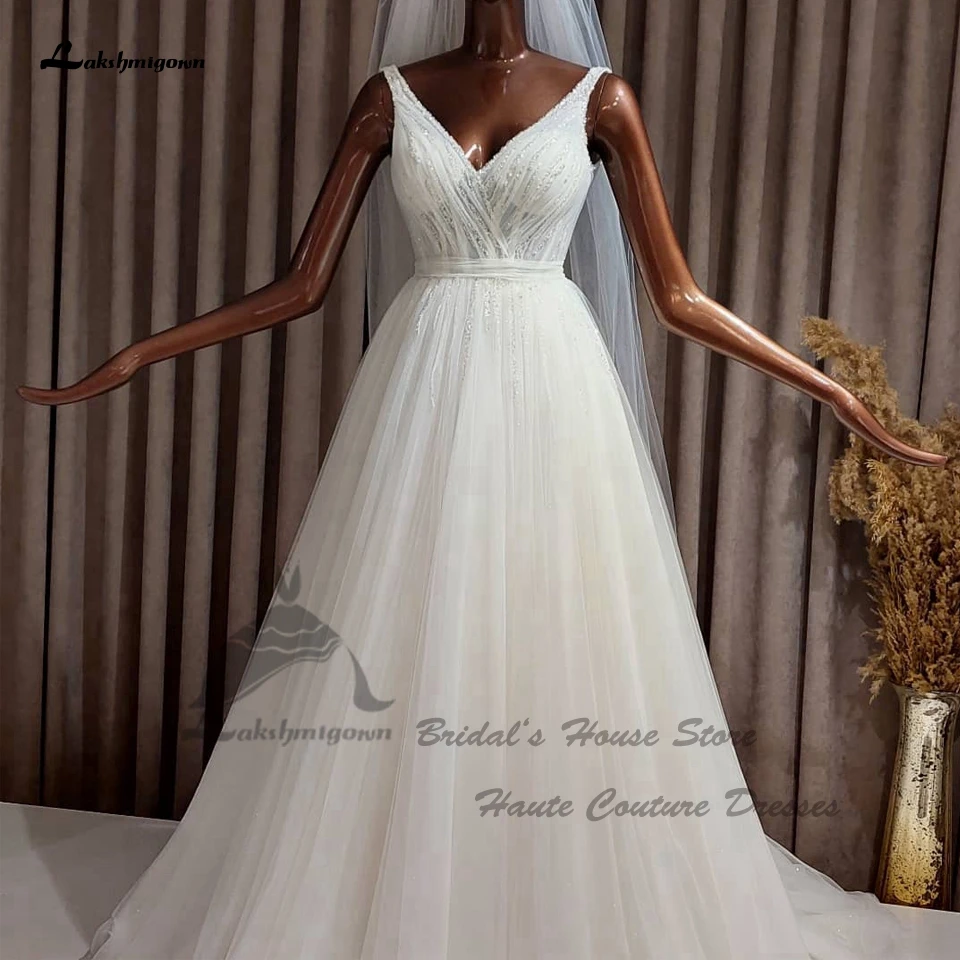 

Женское ТРАПЕЦИЕВИДНОЕ свадебное платье Lakshmigown, пляжное платье невесты с V-образным вырезом, лиф с бисером и иллюзией, лето 2023