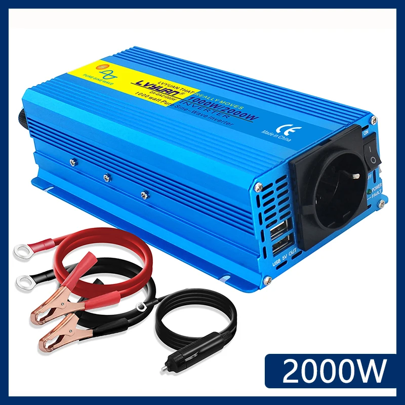 Преобразователь напряжения, 12 В постоянного тока в 2000 В переменного тока, Вт, преобразователь трансфера напряжения, зарядный адаптер для автомобиля, высокая мощность со штативом