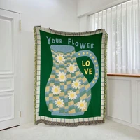 nordic flower knitted blankets artistic camping travel thread blanket polyestercotton throw blanket nap office towel blanket