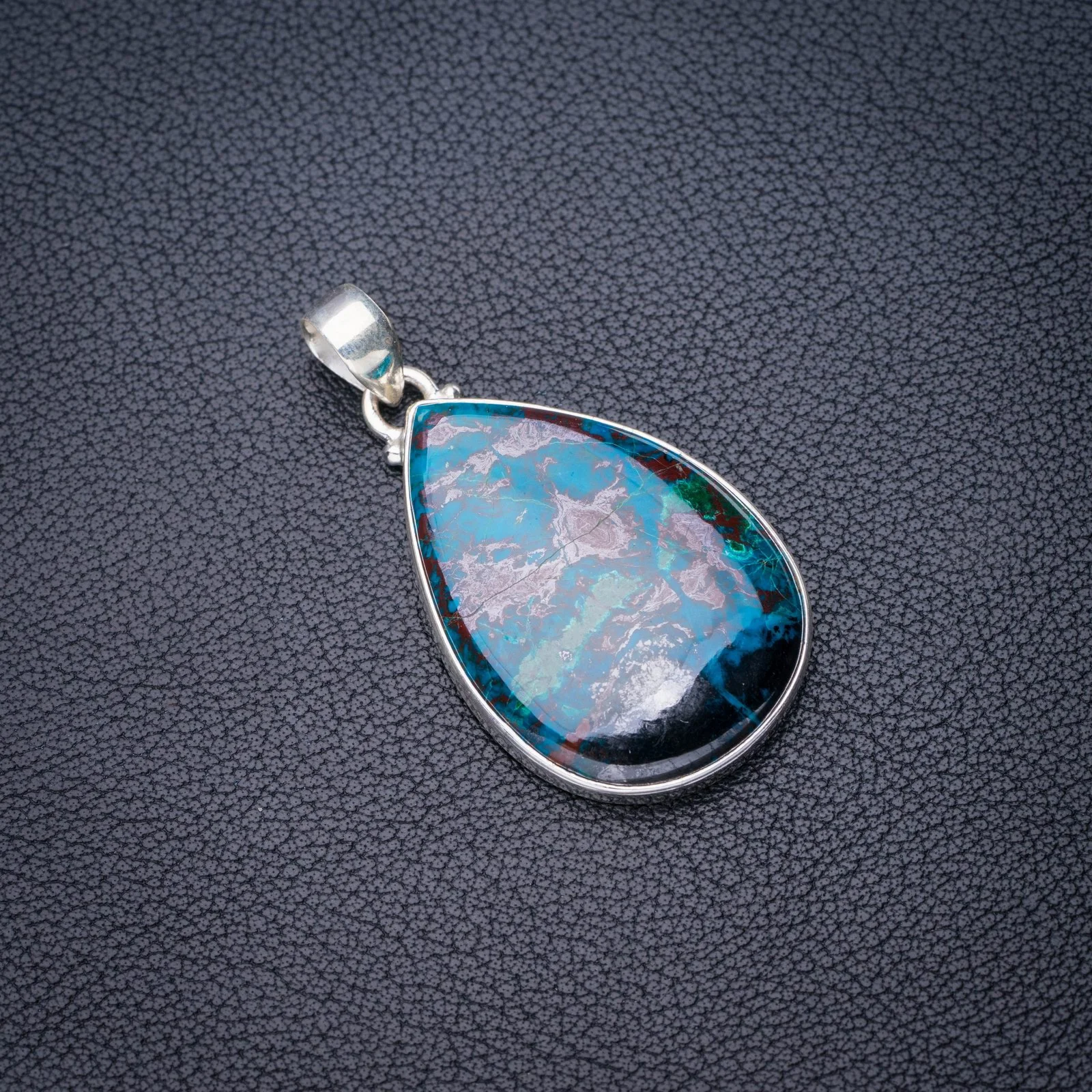 

StarGems Natural Chrysocolla Handmade 925 Sterling Silver Pendant 1.75" E4623