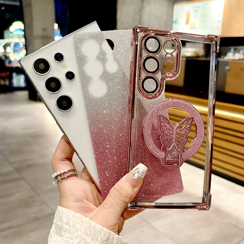 S 24 25 22 Чехол-держатель с бабочкой для Samsung Galaxy S24 S25 S23 S22 S20 S21 Fe Plus Ультра