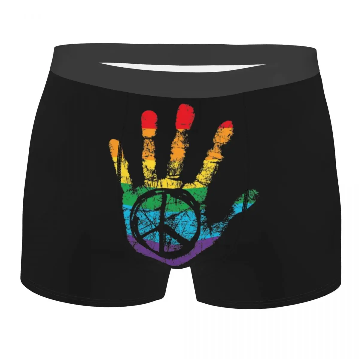 

Funny Boxer Shorts Panties Briefs Men's Hand Peace Rainbow Underwear Gay Pride LGBT Bisexual Queer Underpants for Male Plus Size