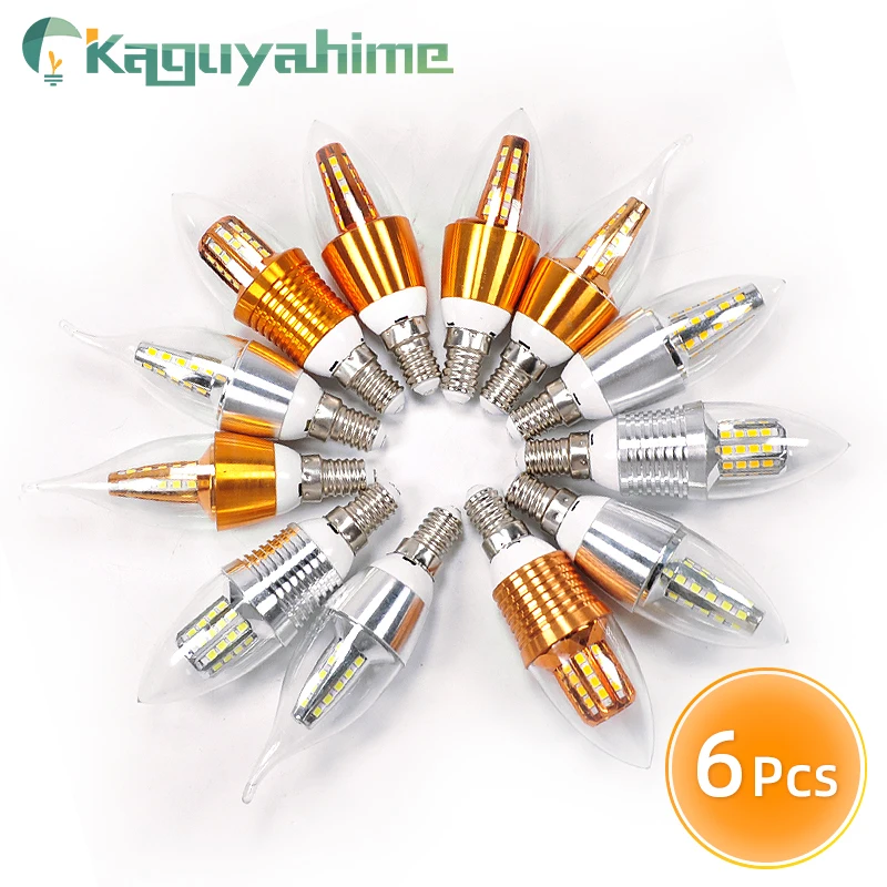 

Светодиодная лампа-свеча Kaguyahime 6 шт./лот E14, декоративная люстра, 220 В, 5 Вт, 9 Вт, 12 Вт, ампульная лампа-прожектор для гостиной