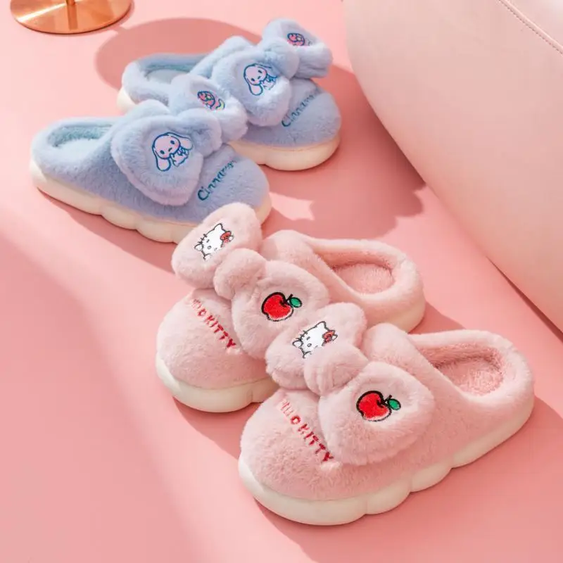 

Симпатичные хлопковые тапочки Hello Kitty из мультфильма кавайные аниме Cinnamoroll My Mellody теплая женская одежда мягкая обувь для улицы дома