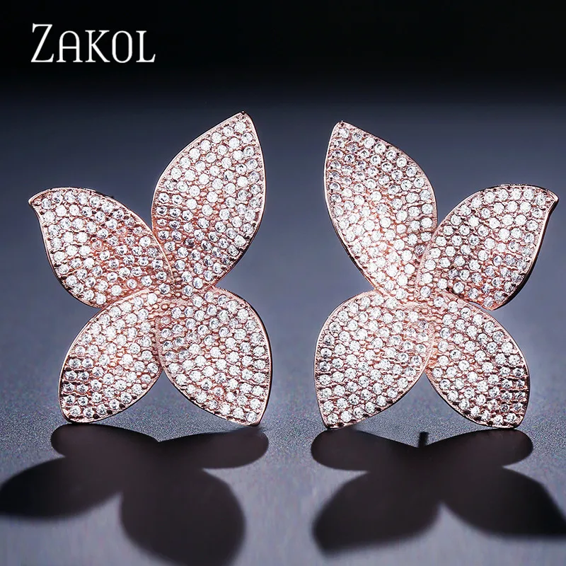ZAKOL новые модные роскошные серьги-гвоздики с бабочкой и кубическим цирконием AAA