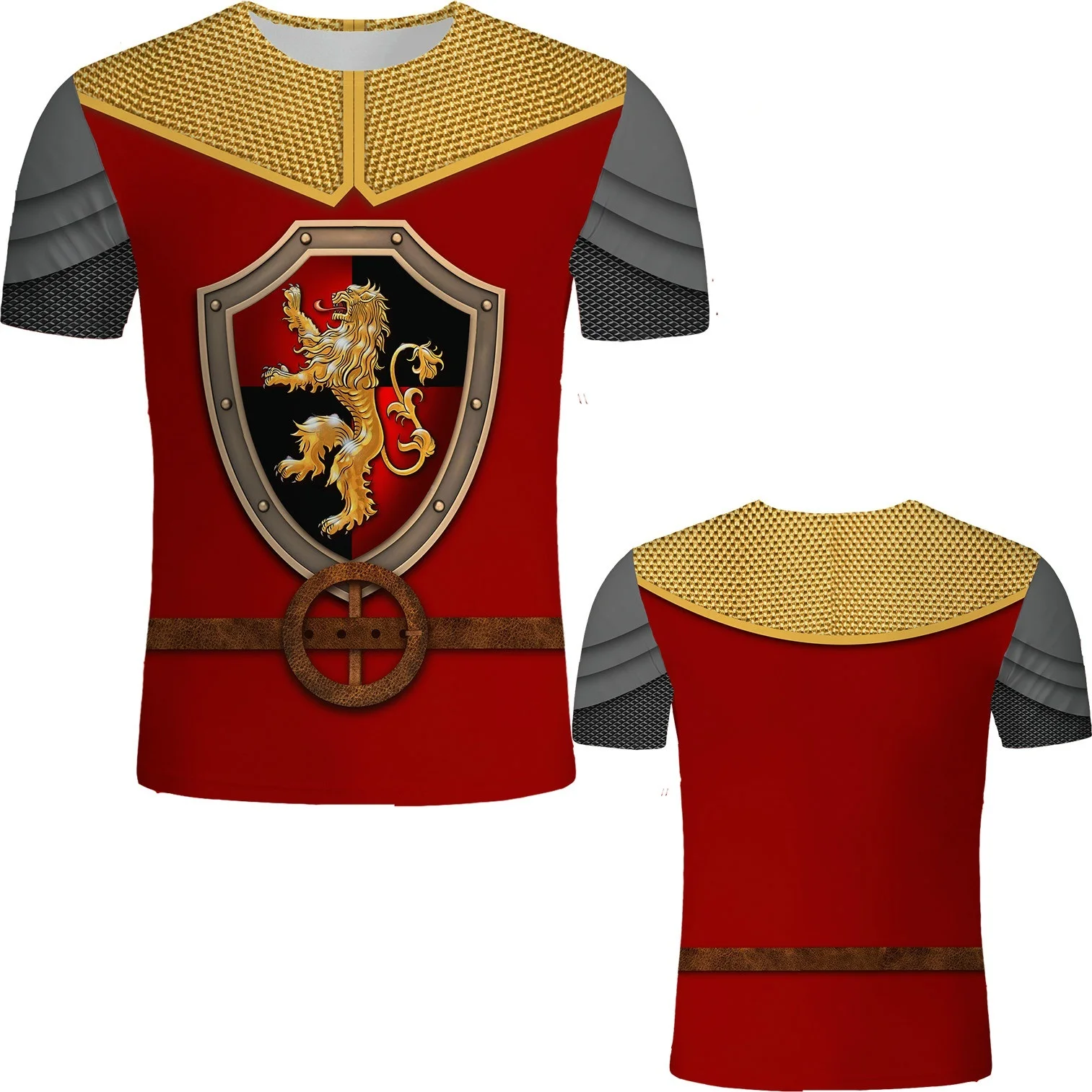 

Spanish Knight Men's Short Sleeve Fashion Casual Street Retro European Templar Print Round Neck Oversized T-Shirt Tops