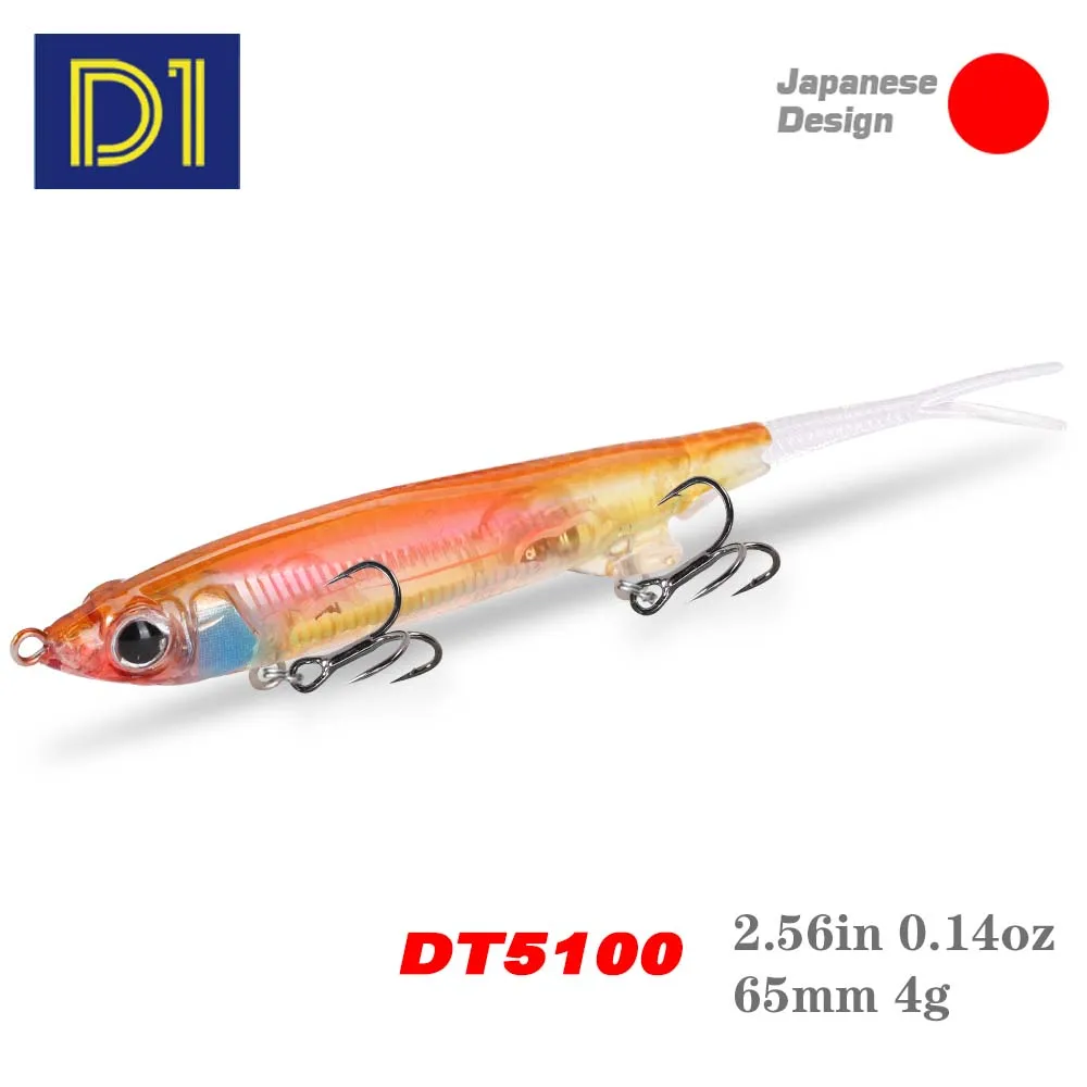 

D1 Sinking Pencil Lure 65mm 4g Suspending Minnow Jerkbait With 2 Soft Tail Surface Walker For Bass Trout Fishing Pecsa Tackle