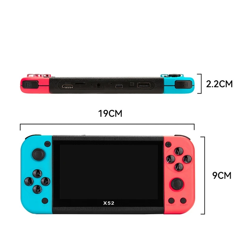X52 Handheld Game Console HD 5.1 Inch Portable Retro Built-In Classic Games Audio Video Player Easy Install