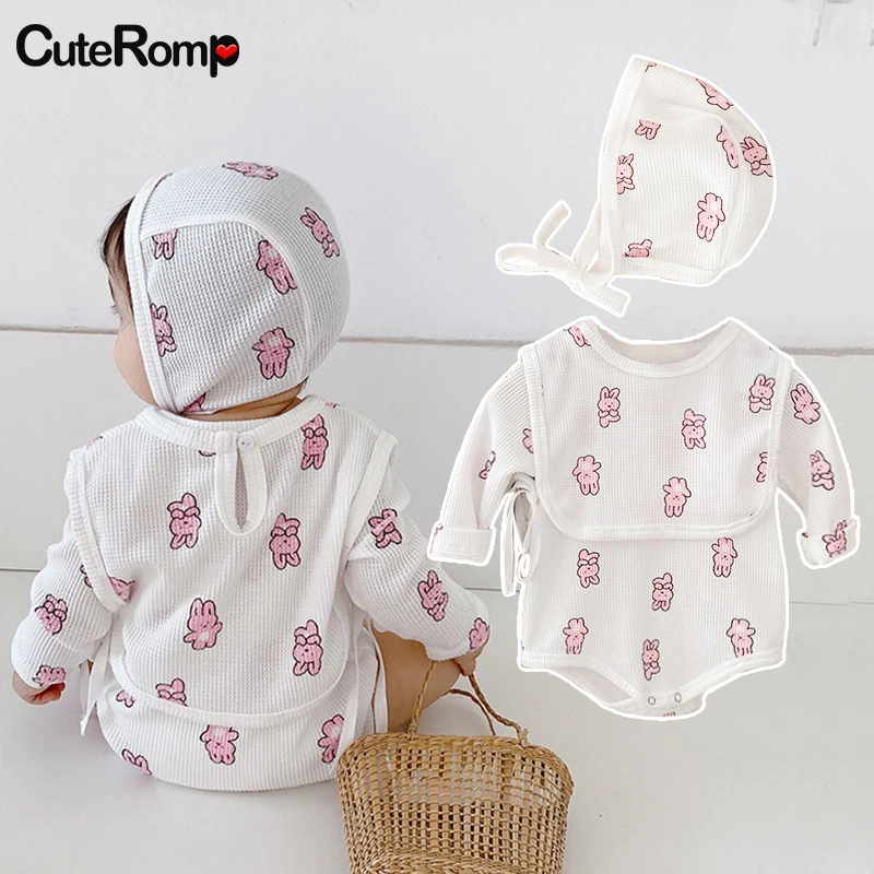 

Spring waffle Baby Bodysuit + Hat + Bibs Clothes set Baby Boy Clothes Baby Girl Clothes jumpsuit for kids Children's clothing
