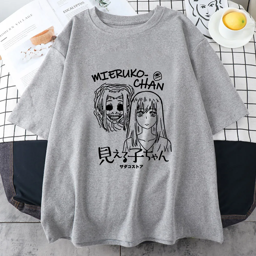

Japanese Anime Mieruko Chan Tshirts Manga/Comic Ghosts T Shirts 100% Cotton Women T-shirts Sense of Design Minimalist Line LOOSE