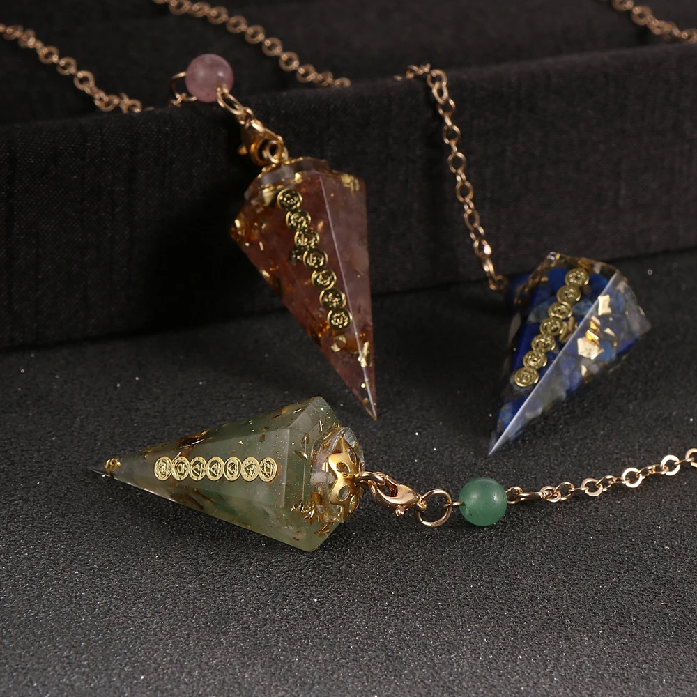 

Orgonite Natural Chip Graver Seven Chakra Energy Pendulum Healing Semi-Precious Stone Crafts Pendant For Women Necklace Jewelry
