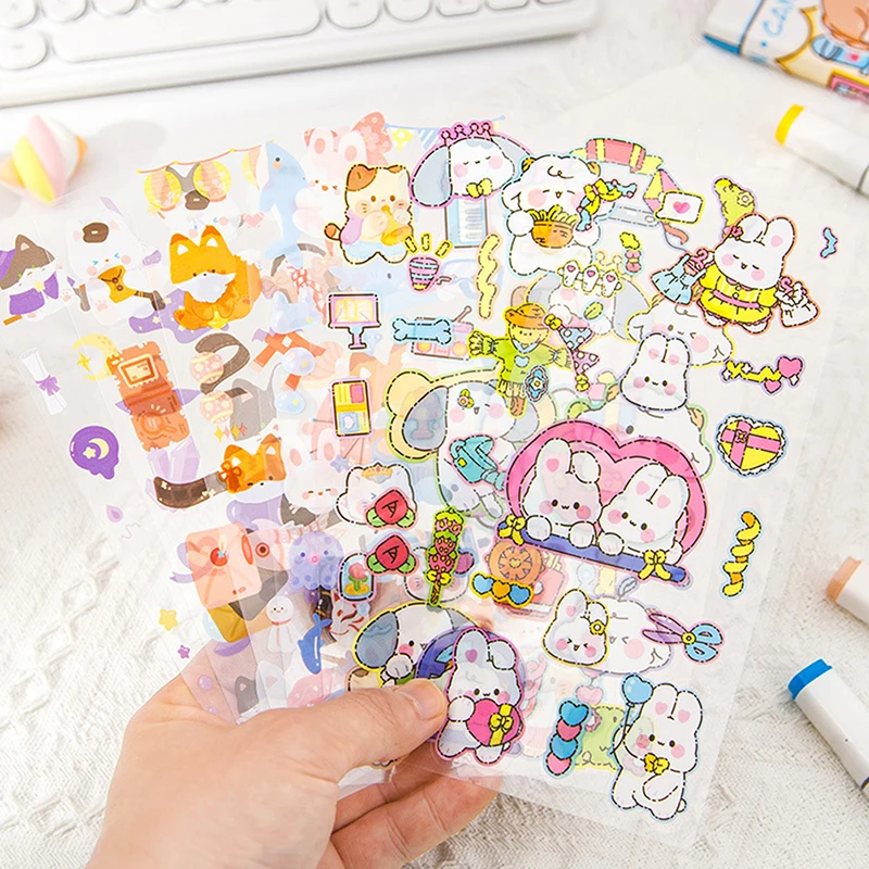 

5pcs/lot 185*85mm Kawaii Rabbit Bear Animal PET Stickers DIY Diary Scrapbooking Label Sticker Stationery Gift School Supplies