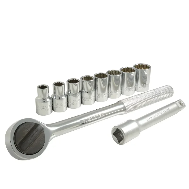 

10 Imperial Socket Set and Accessories 1/2” , Steel ，adjustable wrench