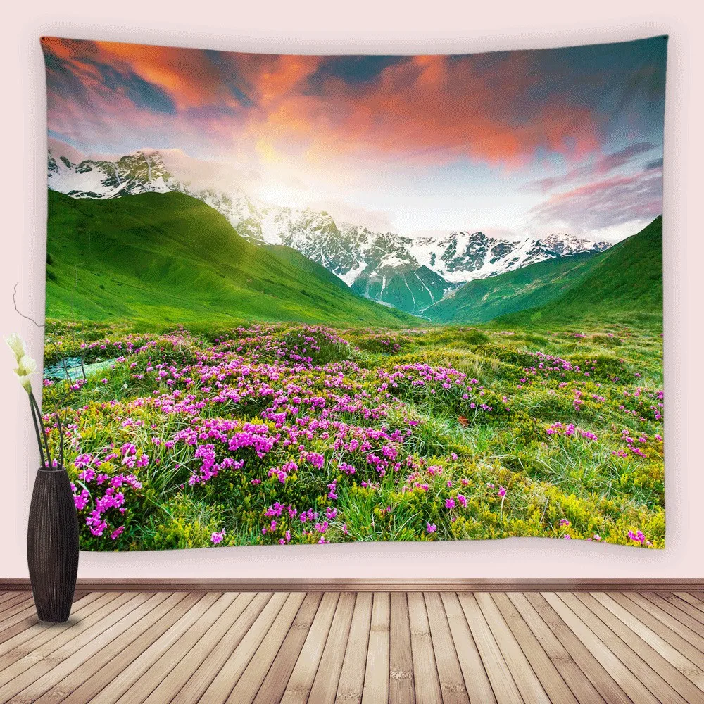 

Iceberg Mountain Tapestry Purple Wildflowers Landscape Tapestries for Bedroom Aesthetic Nature Wilderness Scenery Wall Hangings