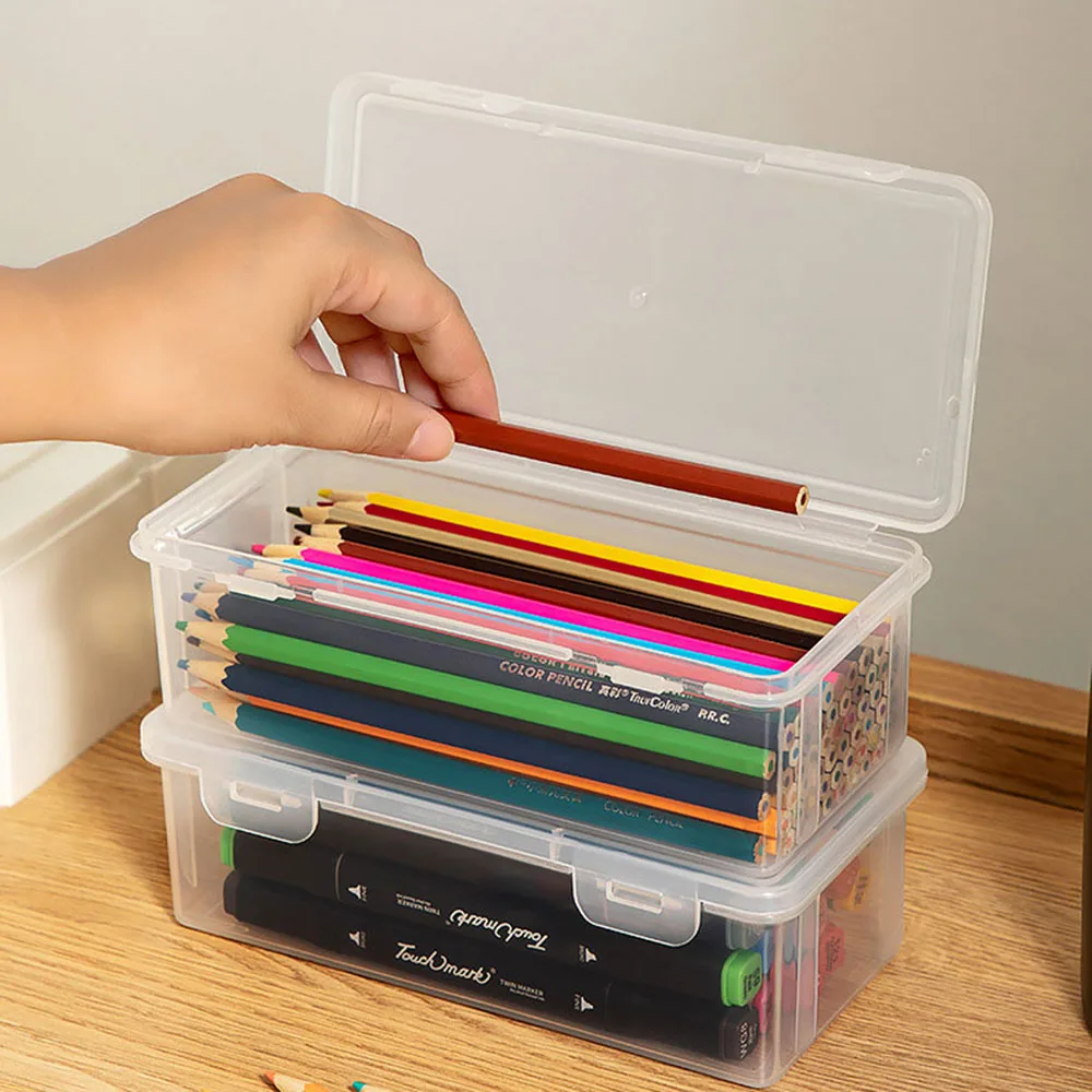 

Plastic Pencil Box Translucent Pencil Case Large Capacity Pencil Boxes Portable Storage Organizer Box Student Office Supplies