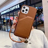 lanyard card holder leather magnetic case for iphone 13 11 12 pro max 7 8 plus se 2020 x xr xs max wallet stand phone bags cover