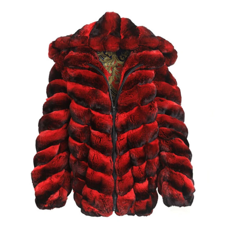 Мужское красное пальто из шиншиллы куртка с капюшоном натурального меха кролика