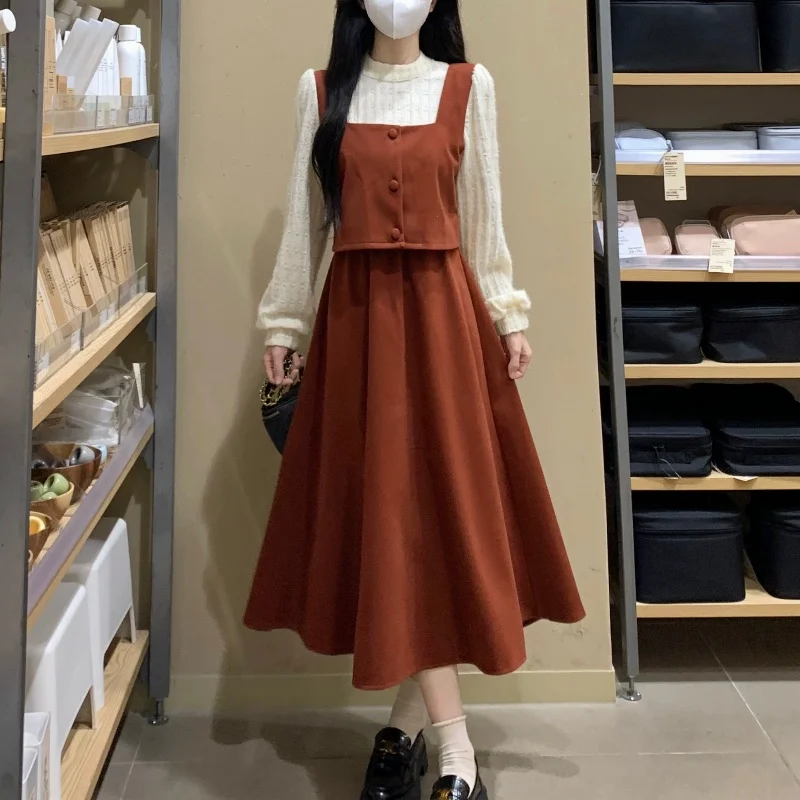 Winter Annual Meeting New Year Coat Armor Dress Plus size Thickened French sle Patchwork Sweet Slimming Fake Two-Piece Long...