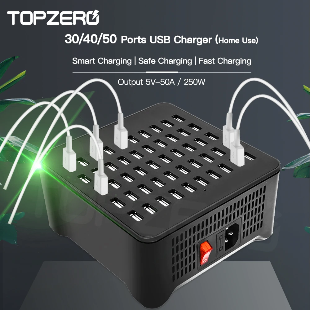 

250W 30/40/50 Ports USB Charger HUB For iPhone Android Tablet Phone Charger Adapter Multifunctional Charging Station Dock Socket