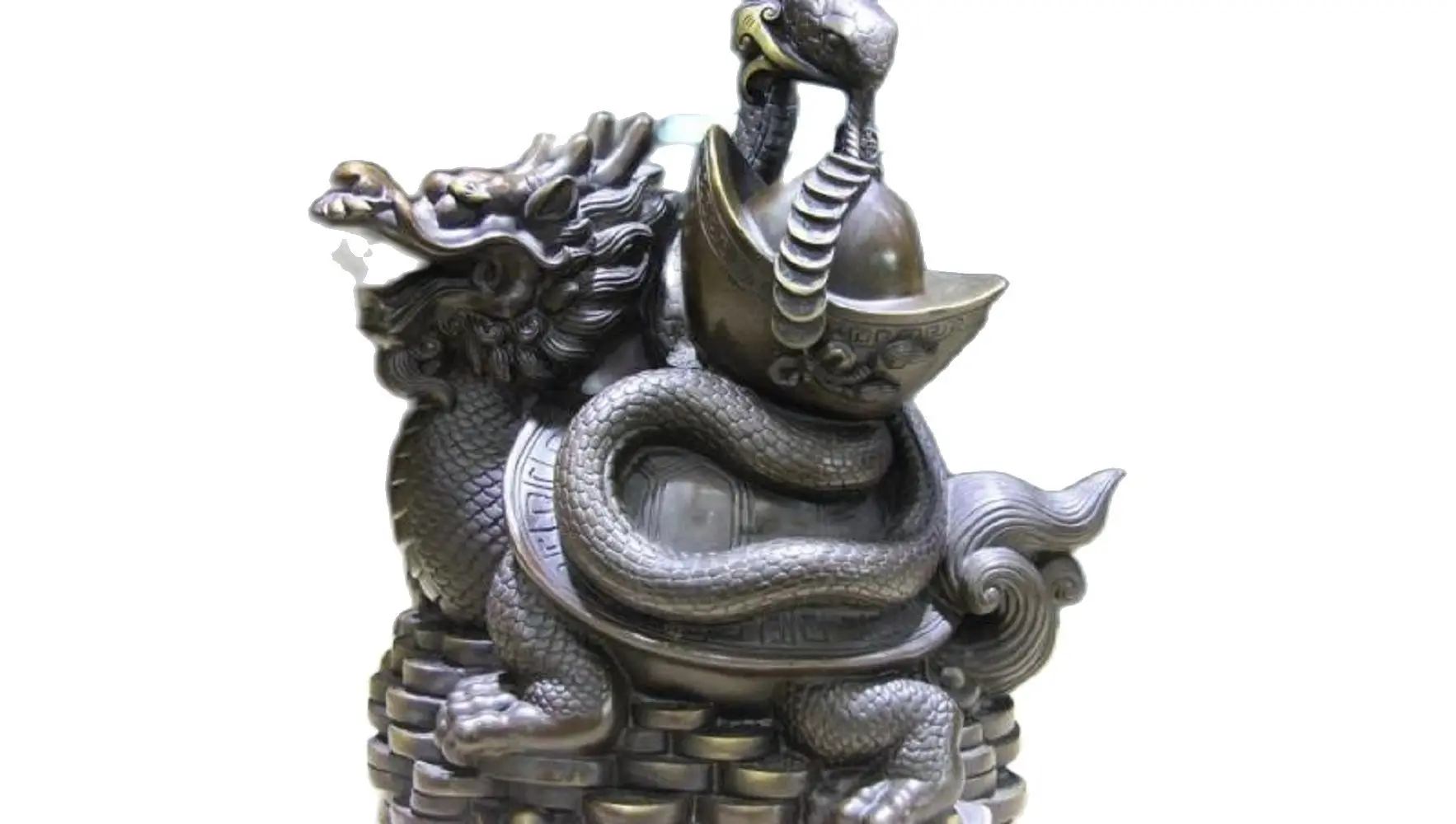 

30cm Feng Shui Evil Wealth Yuan Bao Snake Dragon Turtle Black tortoise Copper Statue