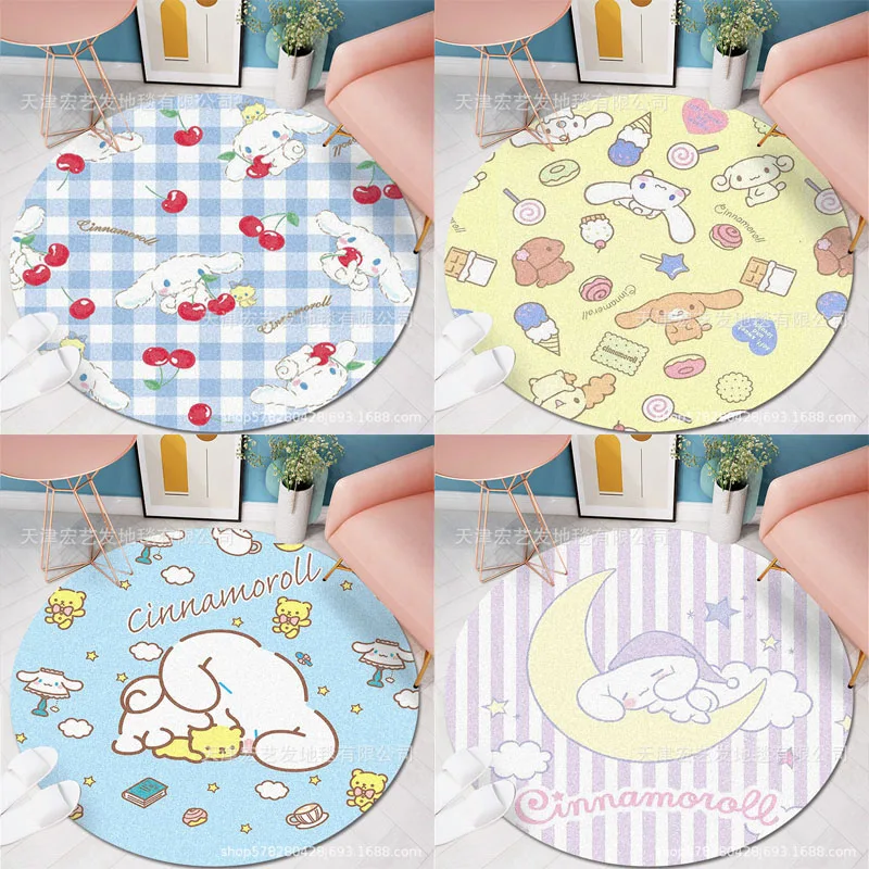 

Sanrios Cinnamoroll Anime Kawaii Round Soft Velvet Carpet Bedroom Bedside Stain-Resistant Non-Slip Mats Household Products