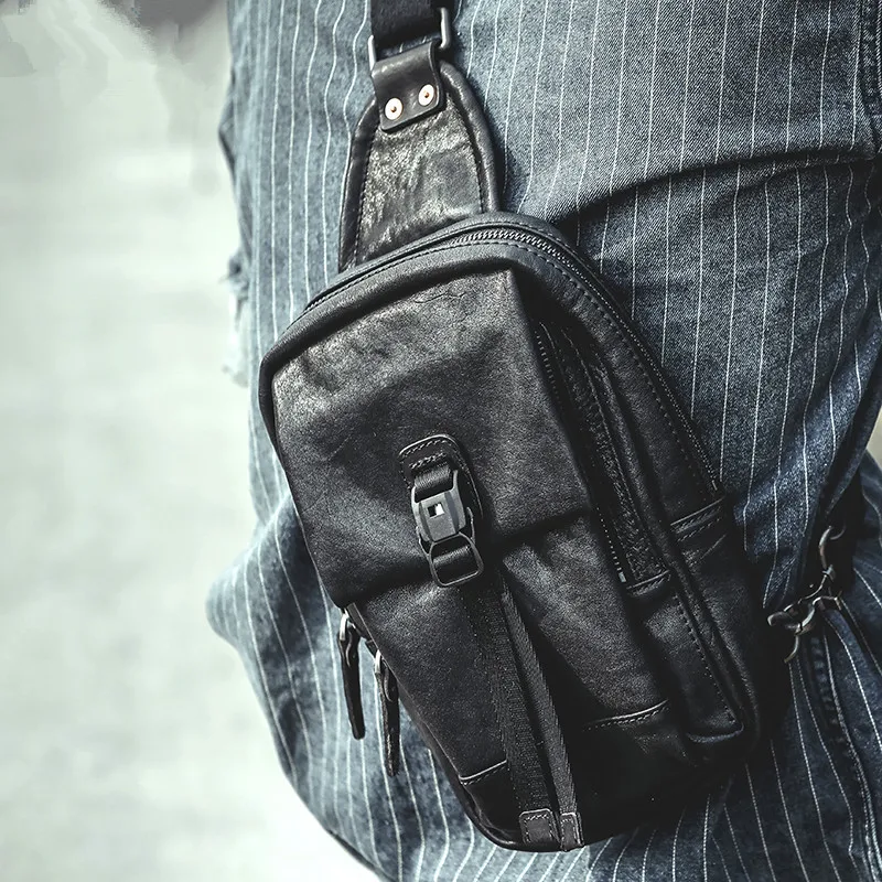 Weekends outdoor daily luxury genuine leather men's chest bag fashion designer soft natural real cowhide teens crossbody bag