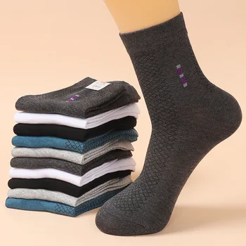 5 Pairs/Lot Men's High Quality Fashion Thickened Socks Four Seasons Leisure Breathable Deodorant Mid Tube Cotton Socks EU 38-44 1