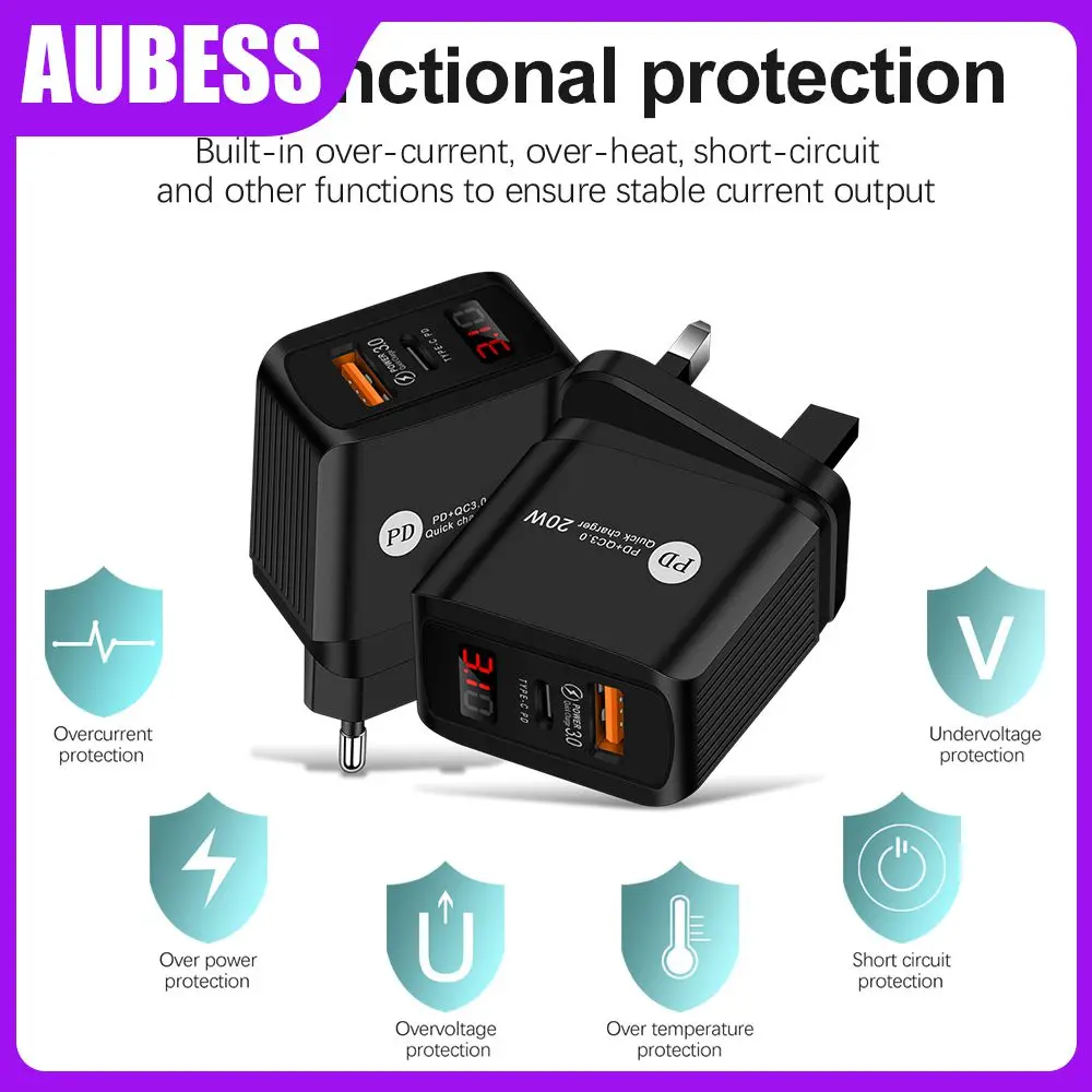 

Black/white Charger Eu/us/uk Plug Wall Adapter Quick Charge Compatible Mobile Phone Charger For Iphone 12 20w Usb Charger